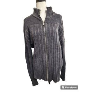 Calvin Klein Mens Gray Full Zip Sweater Black Label Size 2X 100% Cotton